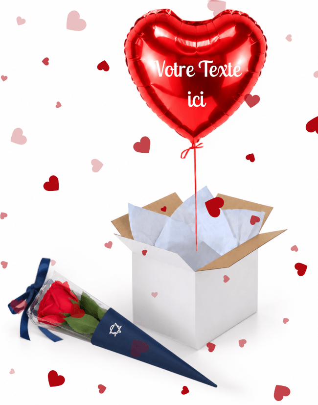 Image 1 Box Ballon Cœur Rouge Personnalisé et Rose Rouge en Savon – Le Cadeau Romantique Parfait