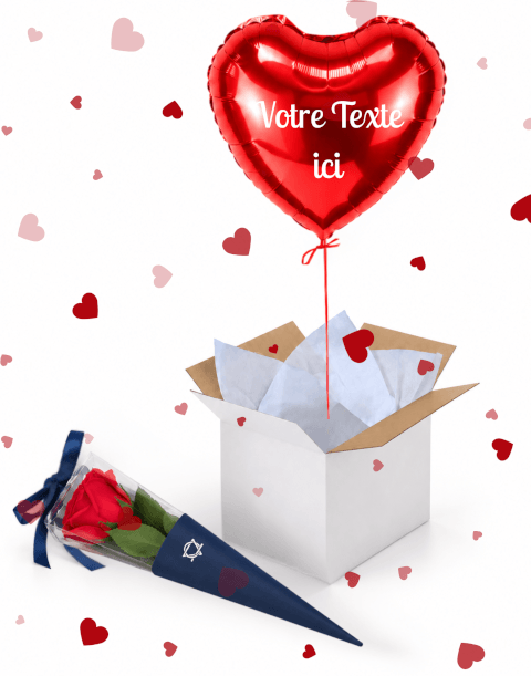 Box Ballon Cœur Rouge Personnalisé et Rose Rouge en Savon – Le Cadeau Romantique Parfait