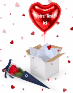 Vignette 1 Box Ballon Cœur Rouge Personnalisé et Rose Rouge en Savon – Le Cadeau Romantique Parfait