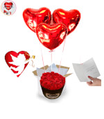 Vignette 1 Bouquet de Ballon Coeurs Rouges+Bouquet de Roses Rouges De Savon "Forever Love You" By Livrer un Ballon.