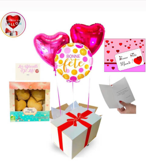 Bouquet de Ballons"Bonne Féte maman,"+ Biscuits Coeurs sucrés Bio By Livrer un Ballon