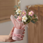 Vignette 1 Bouquet de fleurs en crochet avec vase rose – Fait main