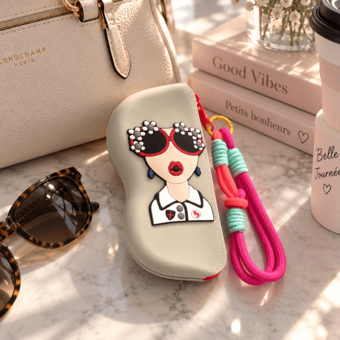 Etui à lunettes fantaisie avec dragonne colorée