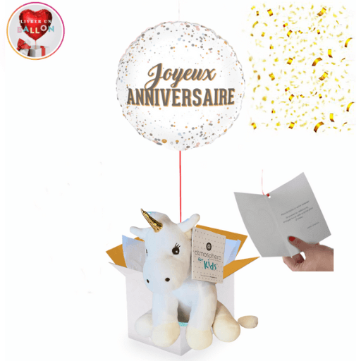 Image 1 Ballon "Joyeux Anniversaire" avec Peluche Licorne Toute Douce – Cadeau Enchanteur à Offrir