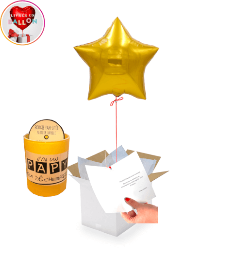 Ballon Etoile Dorée+Bougie "J'ai un Papy qui déchiiiire!!!"