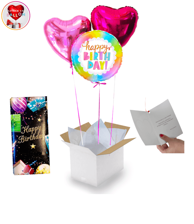 Image 1 Bouquet Happy Birthday Coloré+Tablette de Chocolat Happy Birthday