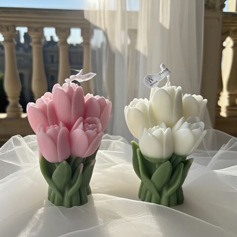 Bougie Bouquet de Tulipes Rose – Ambiance festive et parfumée à la maison