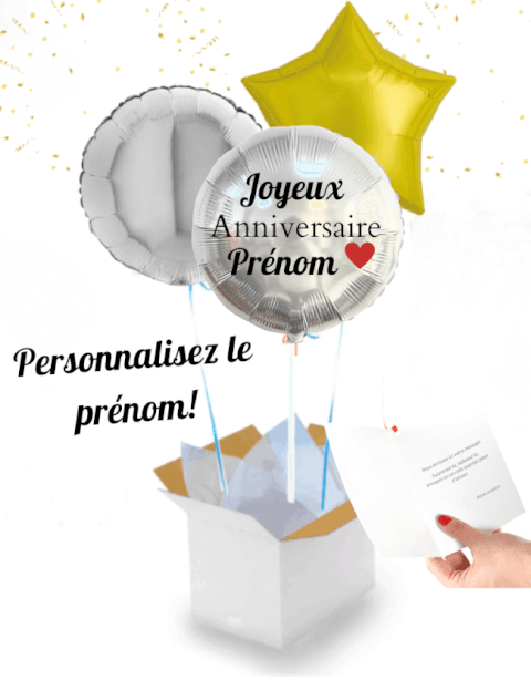 Bouquet de 3 Ballons “Joyeux Anniversaire” Prénom à Personnaliser 