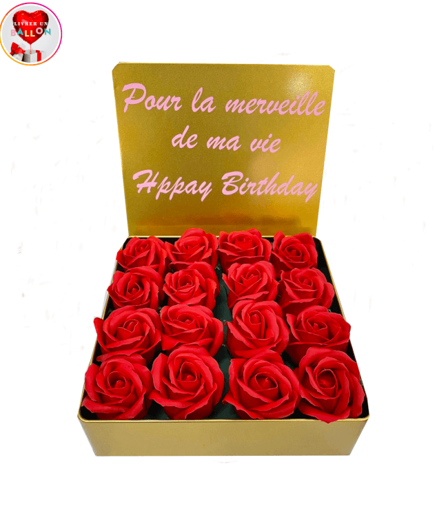 Image 1 Boite Metallique à personnaliser avec ses 16 Roses Rouges De Savon By Livrer un Ballon
