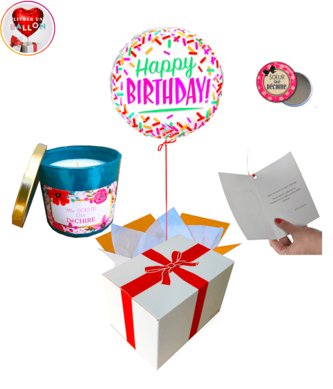Ballon Happy Birhday BonBons +Bougie "Ma Soeur elle Déchire" By Livrer un Ballon