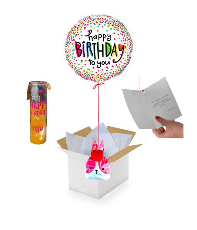 Image 1 Ballon Happy Birthday Confetti+Ballotin de Fraise Tagada+Bougie Happy Birthday Coco