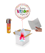 Vignette 1 Ballon Happy Birthday Confetti+Ballotin de Fraise Tagada+Bougie Happy Birthday Coco