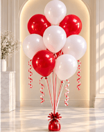 Bouquet de 8 ballons latex rouge & blanc – Gonflés à l’hélium