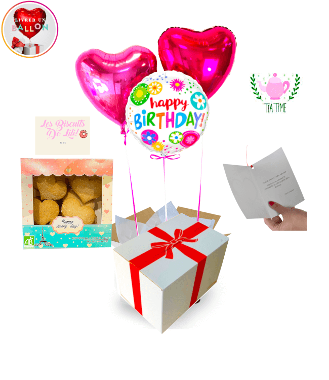 Image 1 Bouquet de Ballons Happy Birthday Fleuri + Biscuits Coeurs Sucrés By Les Biscuits de ma LiLi