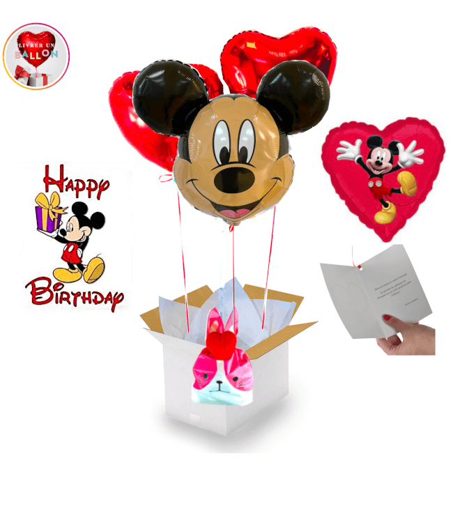 Image 1 Bouquet de Ballons Mickey 60 Cm à personnaliser 2 Coeurs Rouges + Ballotin de Big Fraise Tagada By Livrer un Ballon