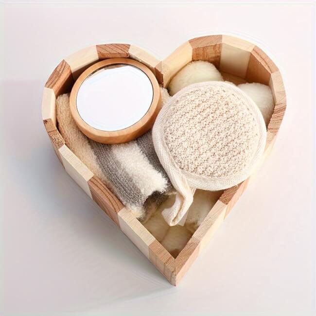 Image 1 Ensemble de bain en forme de cœur en bois – Douceur, bien-être et tendresse