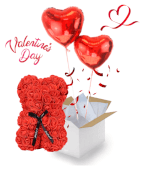 Coffret Saint-Valentin – Ballons cœur et ours en fleurs de mousse