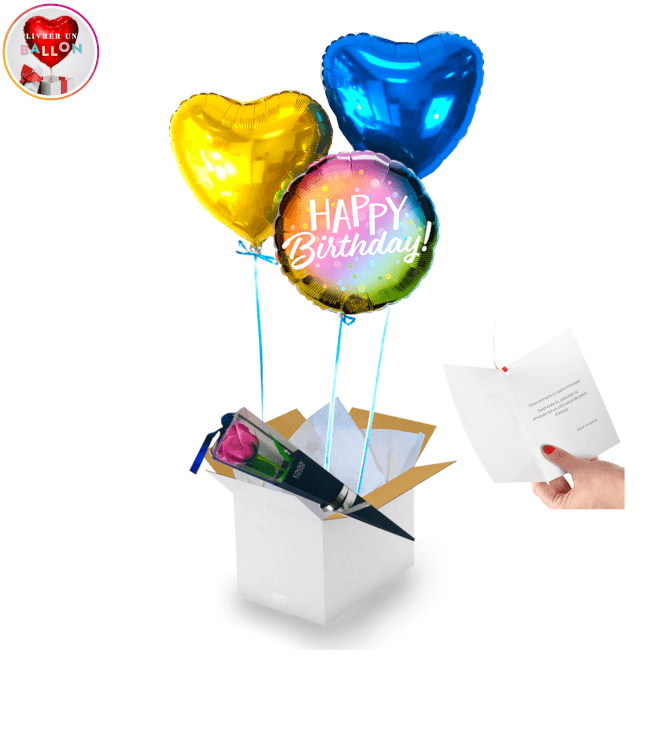 Image 1 Bouquet de Ballons Happy Birthday Solaire+Sa Rose de Savon. By Livrer un Ballon