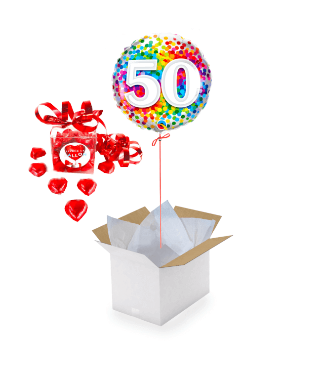 Image 1 Ballon 50 ans +Ballotin de chocolat coeur rouge