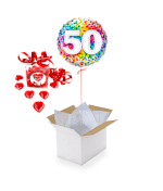 Vignette 1 Ballon 50 ans +Ballotin de chocolat coeur rouge