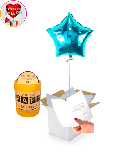 Ballon Etoile Bleue+Bougie "J'ai un Papy qui déchiiire!!!" 