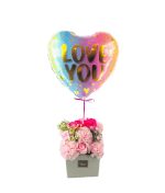 Vignette 1 Ballon Love You +Bouquet de savon de rose