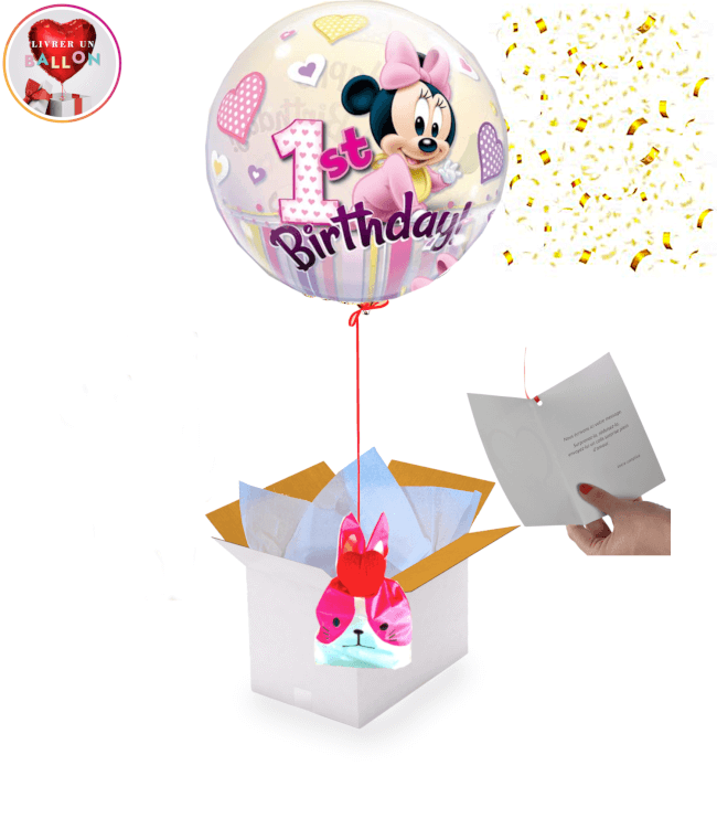 Image 1 Ballon Minnie "Happy Birthday" 1 An de 56 cm + Ballotin de Big Fraise Tagada