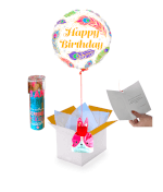 Vignette 1 Ballon Happy Birthday Plume+Ballotin de Big Fraise Tagada+Bougie 1an de plus