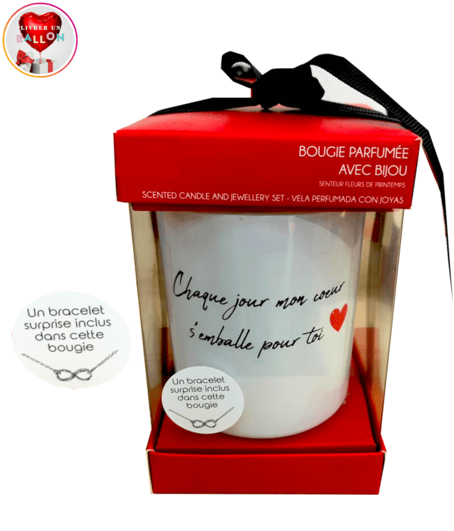 Image 1 Bougie"chaque jour mon coeur s'emballe pour toi"inclus bracelet surprise