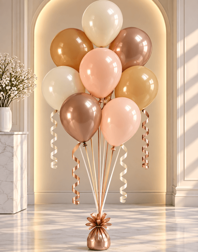 Image 1 Bouquet de 8 ballons hélium ivoire, caramel, nude & champagne