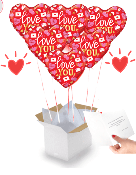 Box 6 Cœurs Rouges I Love You 45 cm deja gonflés à l'hélium