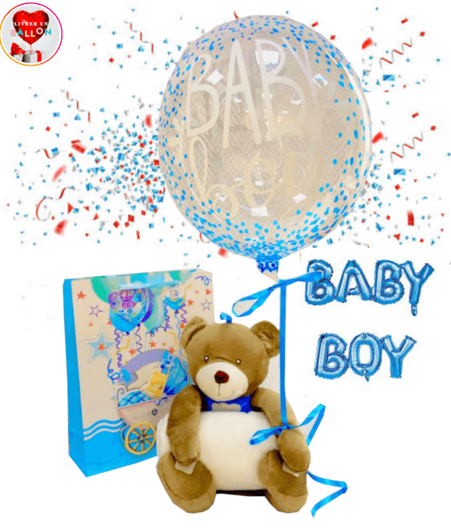 Image 1 Ballon Baby Boy+ Peluche ourson Bleu et sa couverture toute douce By Livrer un Ballon