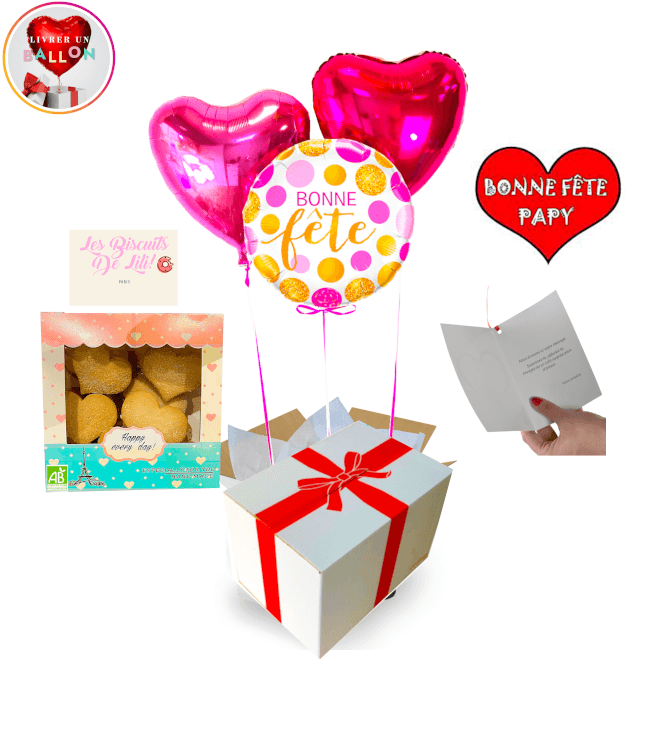 Image 1 Bouquet de Ballons Bonne féte papy+ Biscuits Coeurs Sucrés Bio By les Biscuits de LiLi