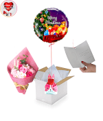 Vignette 1 Ballon De noel +Bouquet de Fleurs de rose de Savon+Ballontin de Big Fraise Tagada