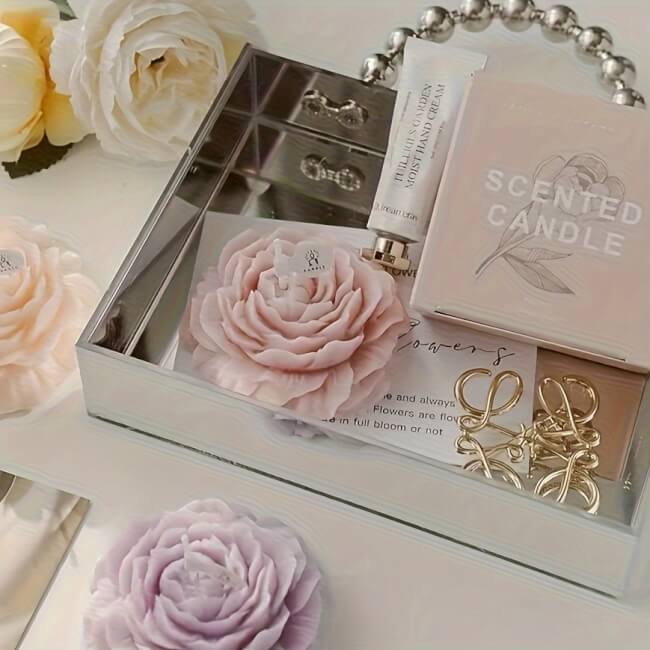 Image 1 Bougie Parfumée en Forme de Pivoine Rose – Aromathérapie & Cadeau Élégant