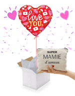 Vignette 1 Ballon Cœur “I Love You” 45 cm & Trousse “Super Mamie d’Amour”