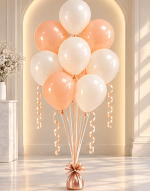 Bouquet de 8 ballons latex pêche & blanc nacré – Gonflés à l’hélium