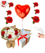 Vignette 1 Ballon Coeur Rouge +Bouquet de roses Eternelles By Livrer un Ballon