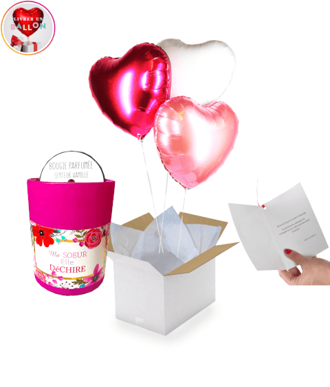 Bouquet Coeurs Roses+Bougie "Ma SOEUR Déchire!!!"