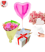 Vignette 1 Ballon Coeur Rose à personnaliser +Bouquet de fleurs Eternelles Rosanne By Livrer un Ballon
