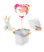 Vignette 1 Ballon Happy Birthday Licorne +Peluche Licorne