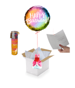 Vignette 1 Ballon Happy Birthday Solaire+Ballotin de Fraise tagada+Bougie Happy birthday noix de coco