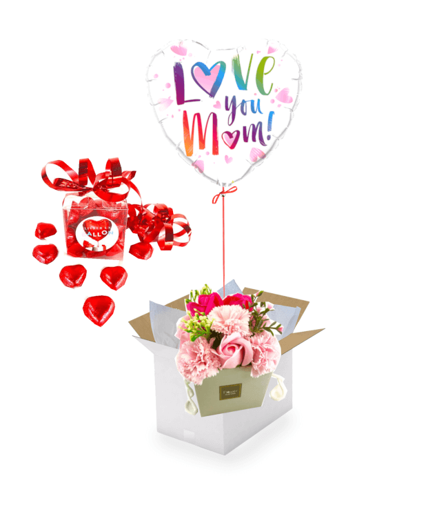 Image 1 Ballon Love you mom+Bouquet de Rose de savon+ballotin de chocolat