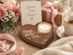 Vignette 1 Bougeoir Cœur en Bois « Happy Mother’s Day »