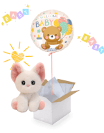 Vignette 1 Box naissance Ballon Welcome Baby  avec sa Peluche Chat 24 cm