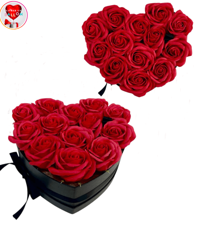 Image 1 Box en forme de Coeur avec 13 Big Roses de Savon