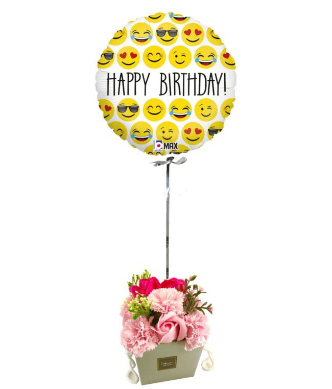 Image 1 Ballon Happy Smiley+Bouquet de rose de savon