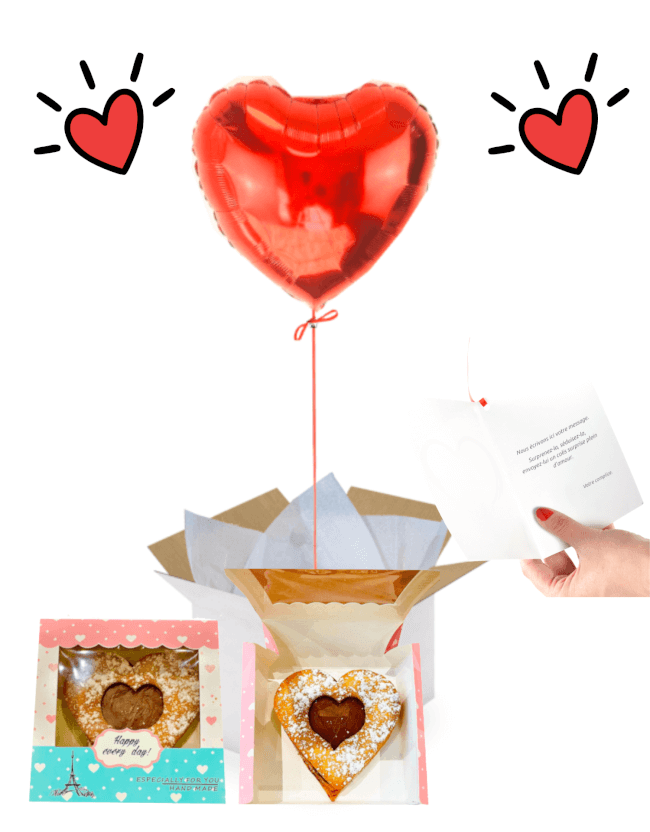 Image 1 Ballon Cœur Rouge à l’Hélium & Biscuit Cœur Fourré au Nutella