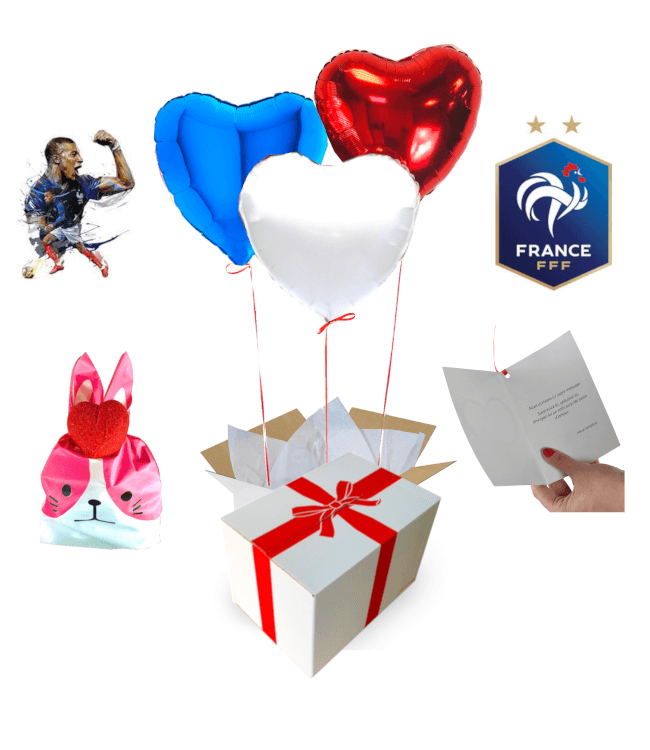 Image 1 Bouquet de Ballons Bleu,Blanc,Rouge + Ballotin de Big Fraise Tagada