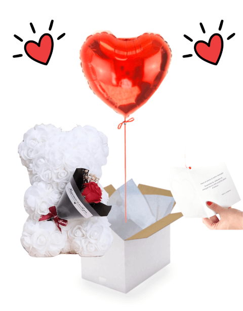 Ballon cœur rouge gonflé à l’hélium avec ours en fleurs de rose en mousse – 30 cm